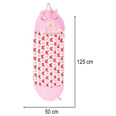Śpiwór do spania dla dzieci turystyczny poduszka 2w1 125x50cm różowy