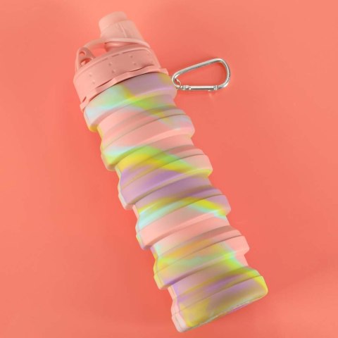 Butelka na wodę bidon silikonowy składany z uchwytem BPA FREE 500ml tęczowy
