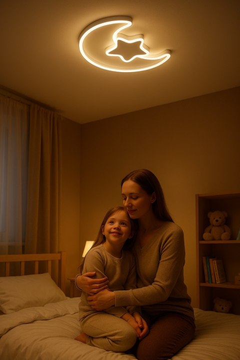 Lampa LED sufitowa plafon do pokoju dziecięcego ściemniana LUMELA + pilot księżyc biała