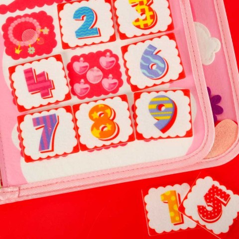 Tablica manipulacyjna sensoryczna montessori walizka plecak różowa