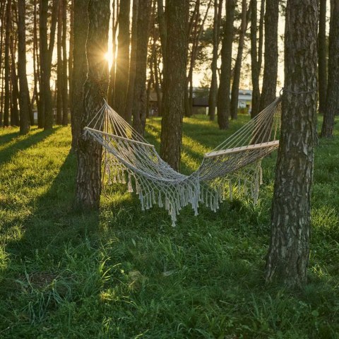 Hamak ogrodowy boho siatka frędzle leżak wiszący makrama 200cm Szary