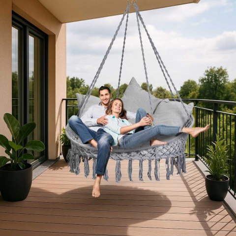 Huśtawka bocianie gniazdo z oparciem ogrodowa 120x140x140 XXL szare 300kg