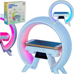 Lampka nocna LED Gamingowa RGB głośnik ładowarka indukcyjna radio budzik zegar