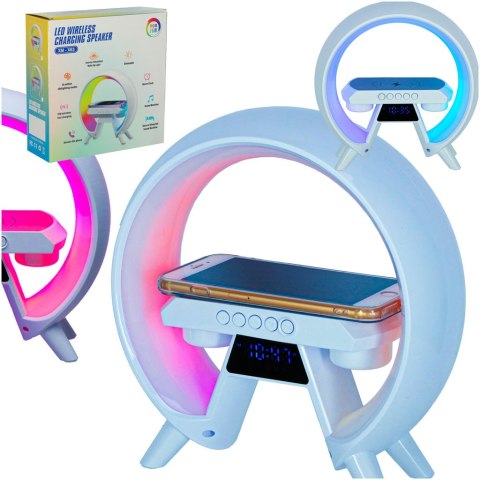 Lampka nocna LED Gamingowa RGB głośnik ładowarka indukcyjna radio budzik zegar