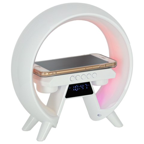 Lampka nocna LED Gamingowa RGB głośnik ładowarka indukcyjna radio budzik zegar