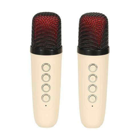 Zestaw do karaoke głośnik Bluetooth 2 mikrofony USB LED 10W kremowy