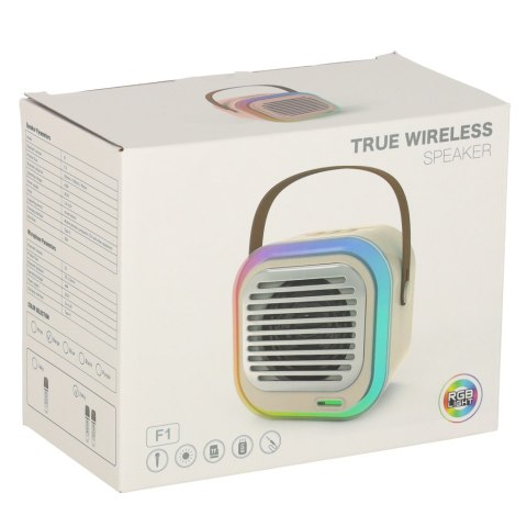 Zestaw do karaoke głośnik Bluetooth 2 mikrofony USB LED 10W kremowy