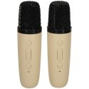 Zestaw do karaoke głośnik Bluetooth 2 mikrofony USB LED 6W beżowy