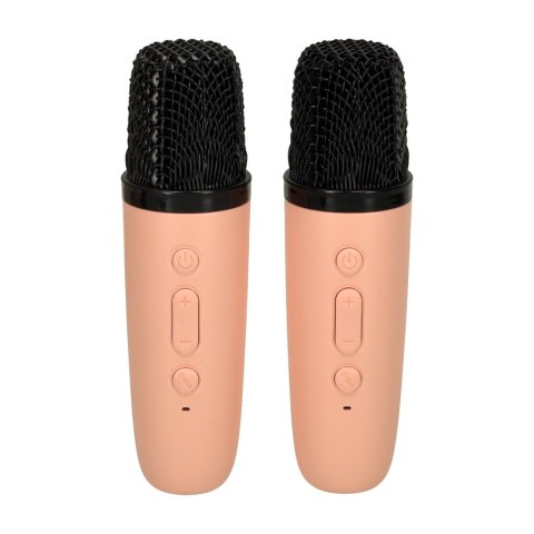 Zestaw do karaoke głośnik Bluetooth 2 mikrofony USB LED 6W różowy