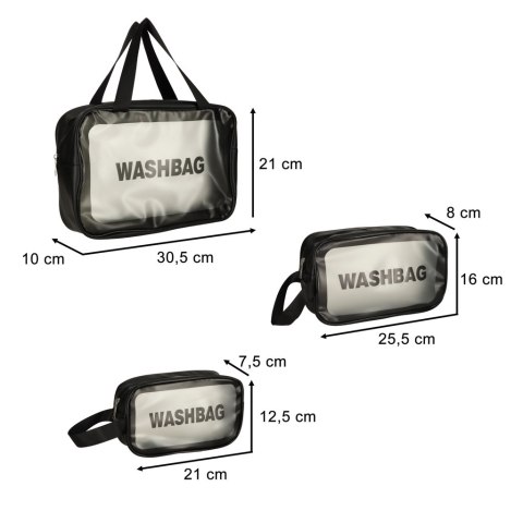 Kosmetyczka podróżna przezroczysta transparentna wodoodporna organizer do samolotu 3 sztuki czarna