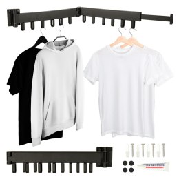 Suszarka na pranie wieszak ścienny naścienny składany teleskopowy czarny 12 haczyków 90cm