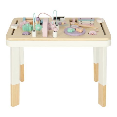 Tablica manipulacyjna LULILO LUDO stolik drewniany sensoryczny różowy