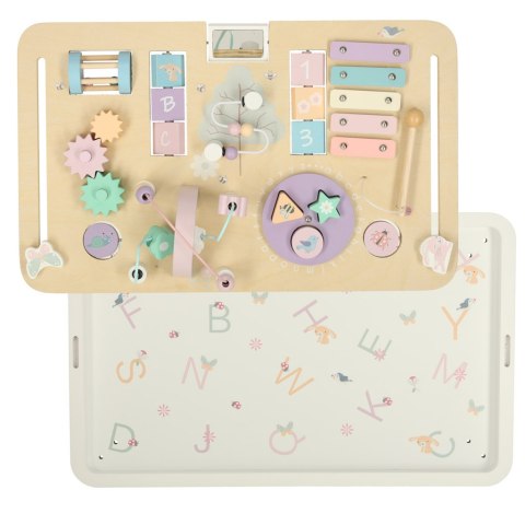 Tablica manipulacyjna LULILO LUDO stolik drewniany sensoryczny różowy