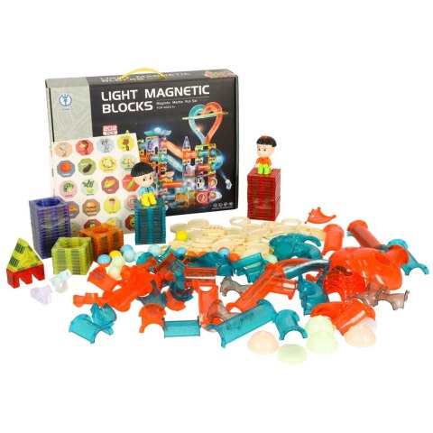 Klocki magnetyczne marble tor kulkowy świecący 202 elementy