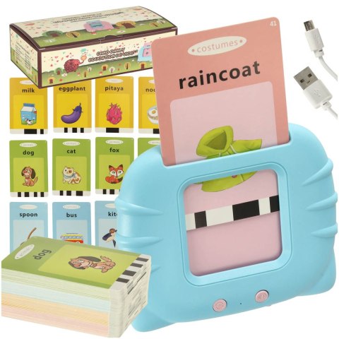 Nauka języka angielskiego czytnik kart do nauki słówek 112 fiszek niebieski