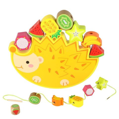 Gra zręcznościowa montessori układanka balansująca klocki drewniane jeż nawlekane owoce