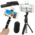 Kijek do selfie z pilotem Bluetooth statyw tripod lampka LED czarny