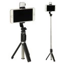 Kijek do selfie z pilotem Bluetooth statyw tripod lampka LED czarny