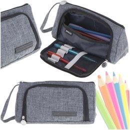 Piórnik szkolny dwukomorowy saszetka kosmetyczka rozkładany 3w1 szary