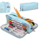 Piórnik szkolny trzykomorowy do szkoły kosmetyczka 3w1 niebieska