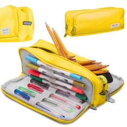 Piórnik szkolny trzykomorowy do szkoły kosmetyczka 3w1 żółta