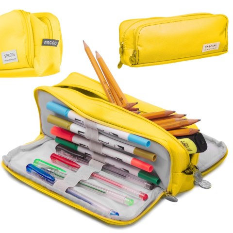Piórnik szkolny trzykomorowy do szkoły kosmetyczka 3w1 żółta