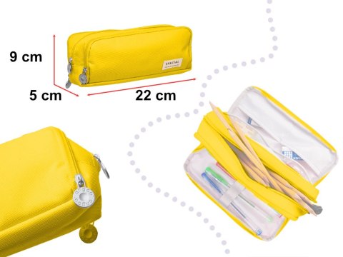 Piórnik szkolny trzykomorowy do szkoły kosmetyczka 3w1 żółta