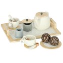 Serwis kawowy drewniany naczynia dla dzieci zestaw kuchenny do herbaty taca filiżanki