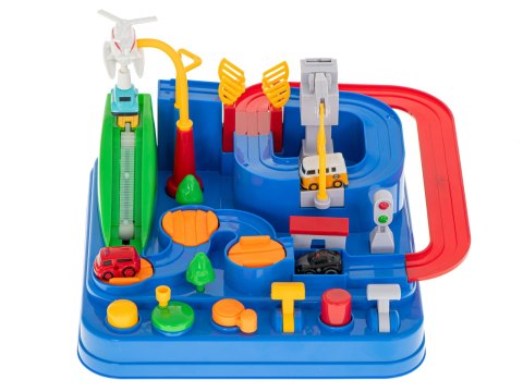 Tor przeszkód interaktywny samochodowy wyścigi parking 4 pojazdy auto autobus radiowóz wóz strażacki helikopter 24x24cm XL