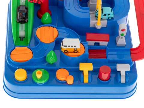 Tor przeszkód interaktywny samochodowy wyścigi parking 4 pojazdy auto autobus radiowóz wóz strażacki helikopter 24x24cm XL