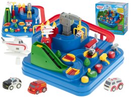Tor przeszkód interaktywny samochodowy wyścigi parking 4 pojazdy auto radiowóz ambulans helikopter 32x32cm XXL