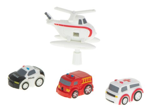 Tor przeszkód interaktywny samochodowy wyścigi parking 4 pojazdy auto radiowóz ambulans helikopter 32x32cm XXL