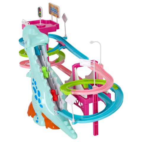 Tor wyścigowy dinozaur zjeżdżalnia ruchome schody LED dźwięk