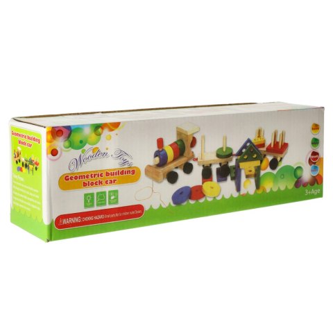 Kolejka pociąg lokomotywa klocki drewniane sorter układanka zręcznościowa 30cm