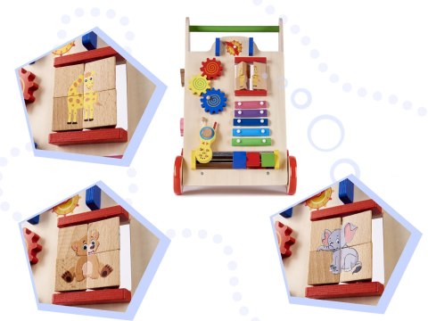 Pchacz dla dziecka chodzik drewniany kostka edukacyjna 6w1