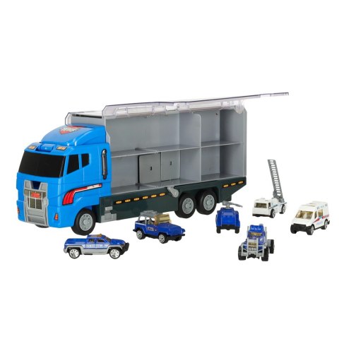 Transporter ciężarówka TIR wyrzutnia + metalowe auta policja