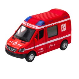 Samochód Strażacki Metalowy Napęd Pull Back Światła Dźwięki Czerwony 1:32