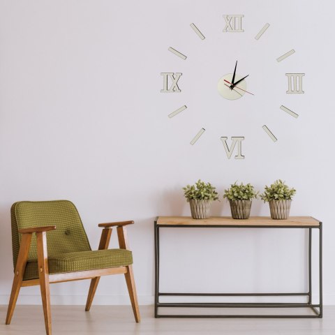 Zegar Ścienny naklejany DIY 3D regulowany rzymski srebrny 130cm