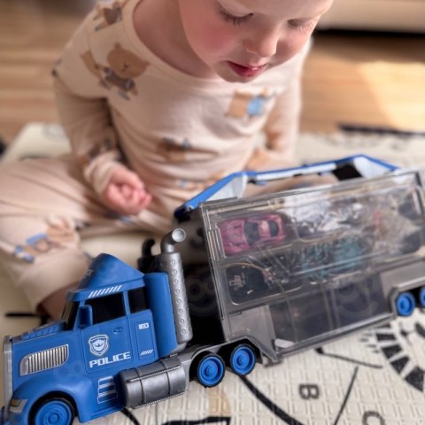 WOOPIE Zestaw Ciężarówka Policyjna Laweta Garaż Tor Wyścigowy