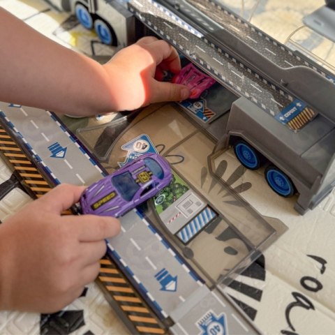 WOOPIE Zestaw Ciężarówka Policyjna Laweta Garaż Tor Wyścigowy