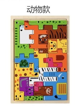 Drewniany Zestaw Układanki Puzzli Zwierzęta