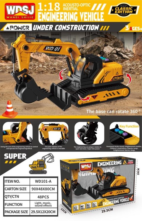 Koparka z Funkcją Dźwięku i Świateł 1:18