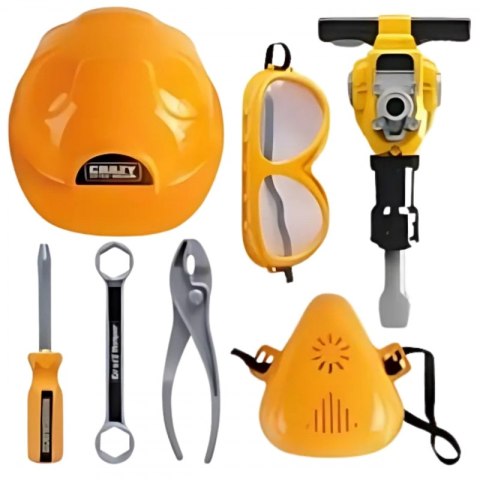 WOOPIE Zestaw Narzędzi Małego Majsterkowicza Gogle Kask Młot Pneumatyczny 21el.