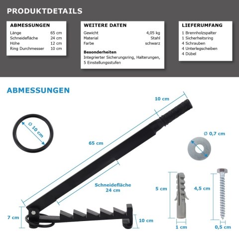 Ręczny rębak do drewna łuparka ręczka wytrzymała czarna stalowa solidna konstrukcja