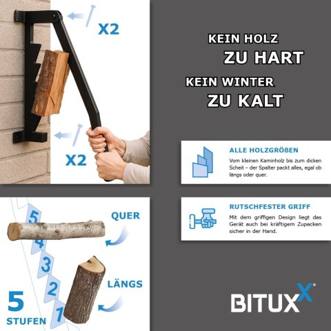 Ręczny rębak do drewna łuparka ręczka wytrzymała czarna stalowa solidna konstrukcja