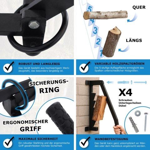 Ręczny rębak do drewna łuparka ręczka wytrzymała czarna stalowa solidna konstrukcja