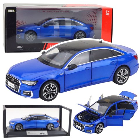 Samochód Audi A6 L 1:18 Metalowy Akcesoria Światła Dźwięki Niebieski