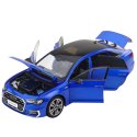 Samochód Audi A6 L 1:18 Metalowy Akcesoria Światła Dźwięki Niebieski