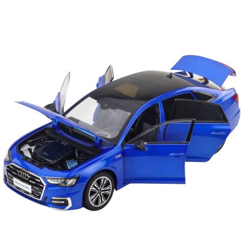 Samochód Audi A6 L 1:18 Metalowy Akcesoria Światła Dźwięki Niebieski