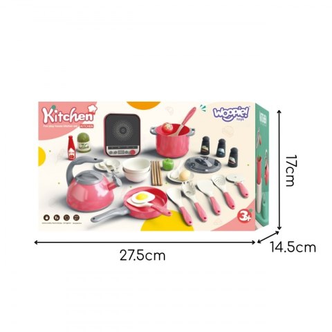 WOOPIE Zestaw Małego Kucharza Indukcja Garnki Patelnia Czajnik Różowy 30el.